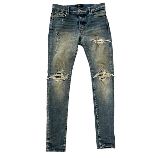 Amiri MX1 Distressed Indigo Blue Plaid