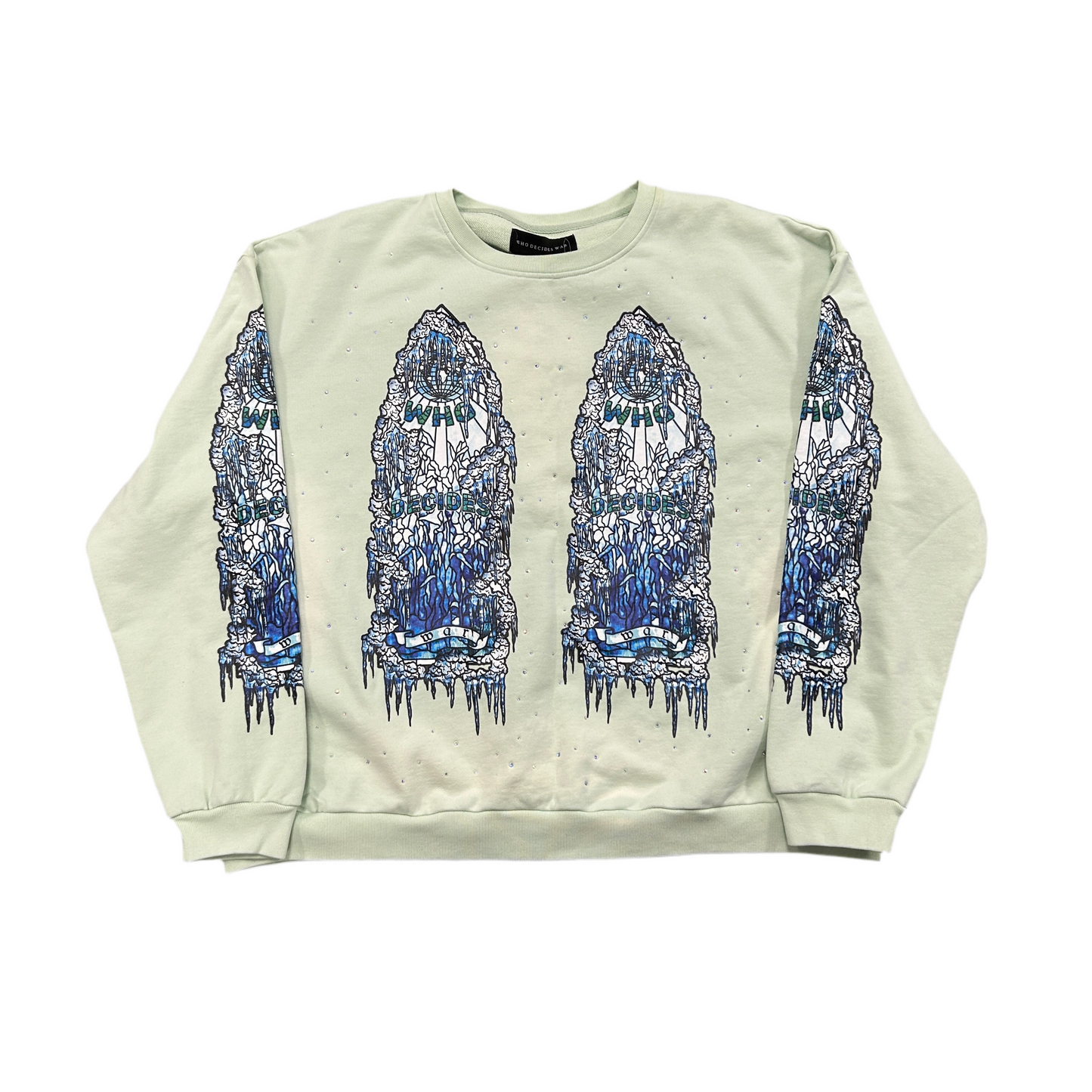 Who Decides War Green Iced Glass Crewneck Sweatshirt