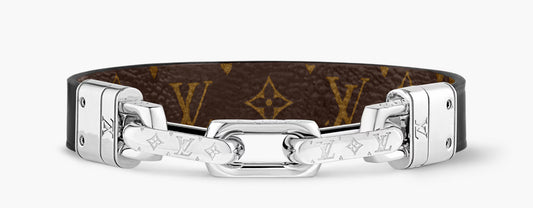 Louis Vuitton Brown Leather Chain Link Bracelet