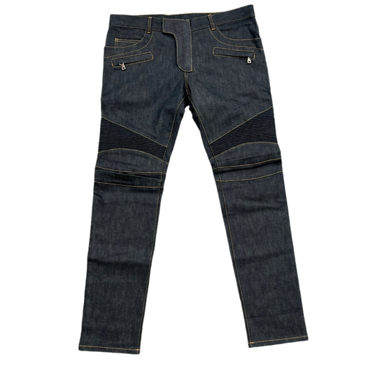 Balmain Raw Denim Biker Jeans