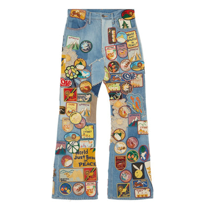 Kapital Peace Patch Appliquéd Flared Rat Jeans