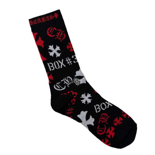 Chrome Hearts Stencil Black/White/Red Socks