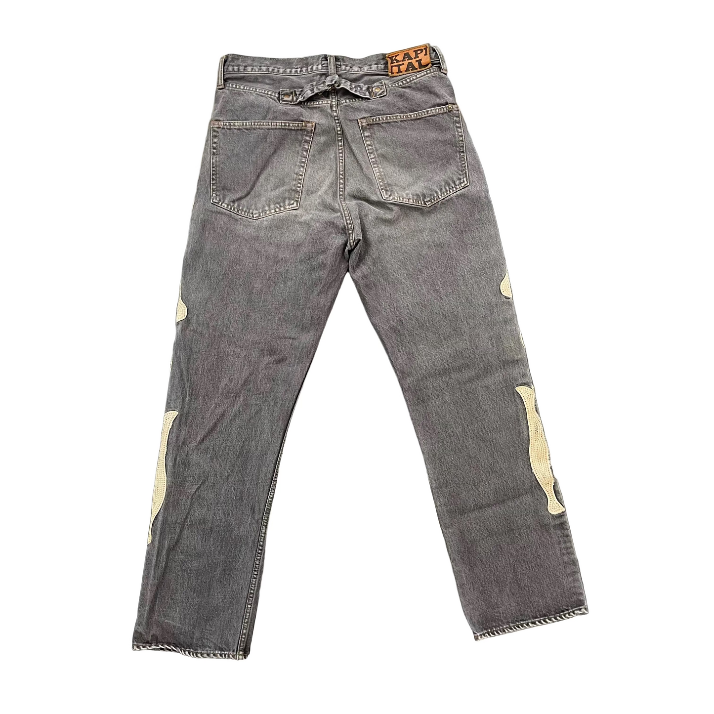 Kapital Men's Gray Slim-Fit Crochet-Trimmed Jeans