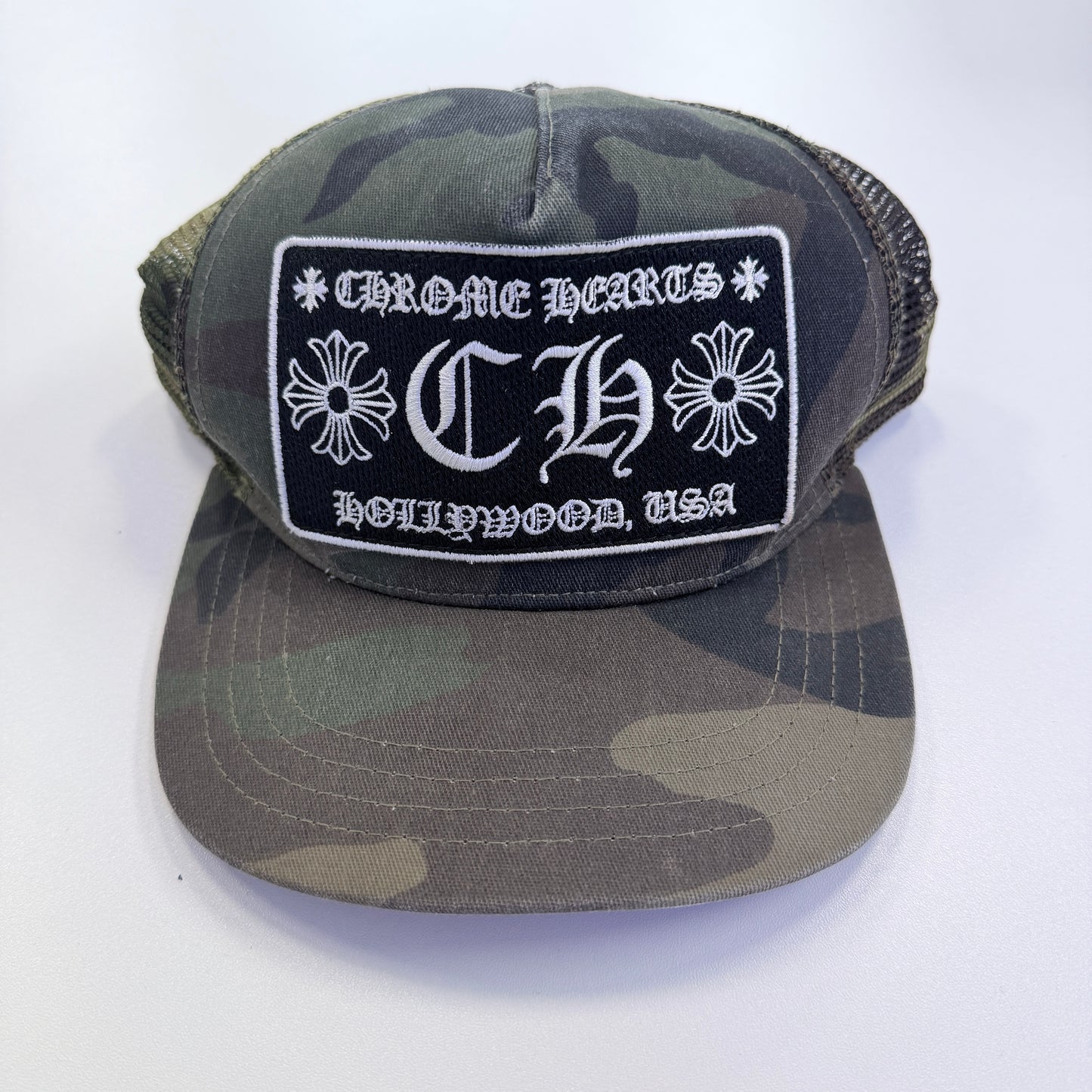 Chrome Hearts Camo CH Hollywood Trucker Hat