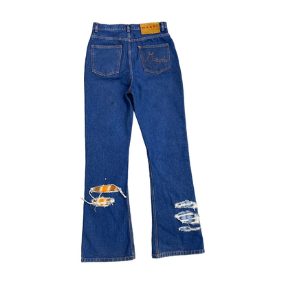 Marni Distressed Denim Mohair Patch Jeans