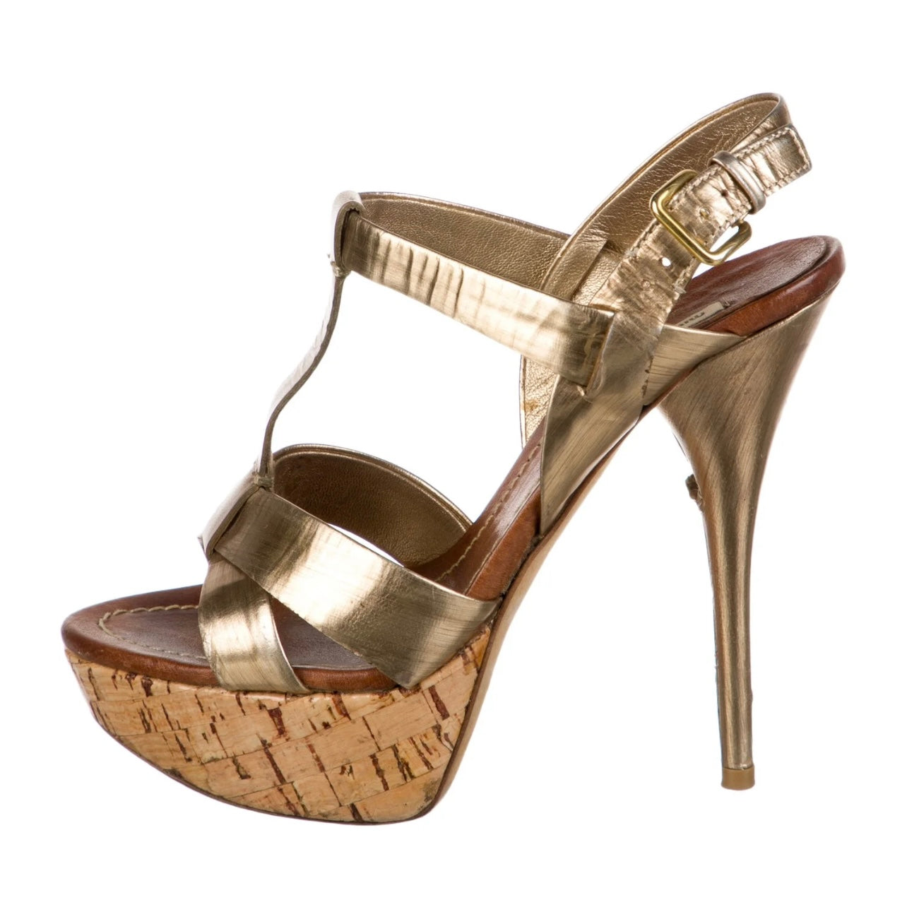 Miu Miu gold leather platform sandals (USED NO BOX)