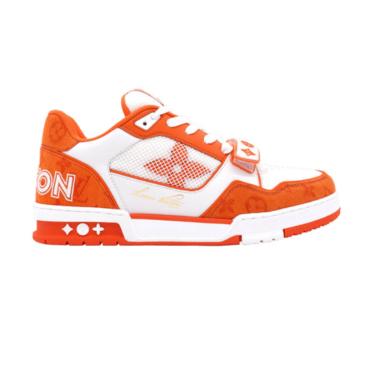 Louis Vuitton Trainer Low 'Velcro Strap - Orange Monogram Denim' (Used)