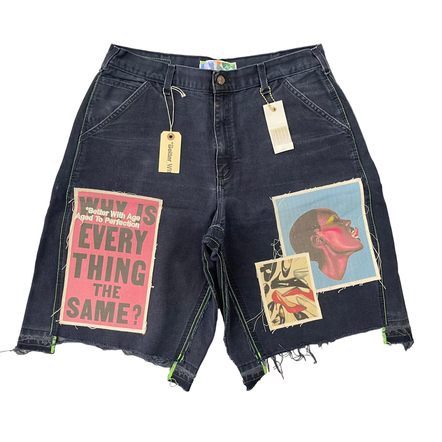 Better With Age Navy Cocktail Single Knee Denim Shorts