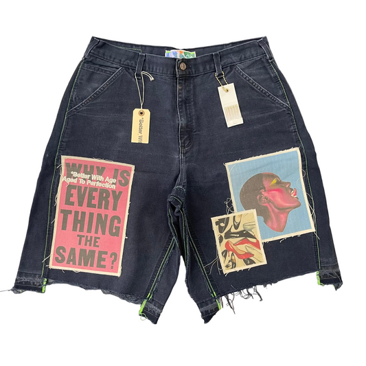 Better With Age Navy Cocktail Single Knee Denim Shorts