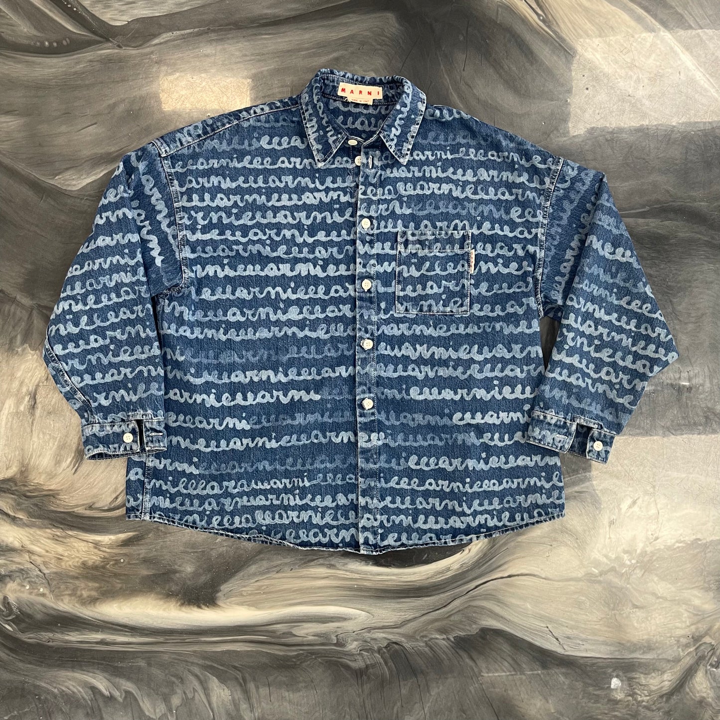 Denim Sports Shirt With Mare Marni Print