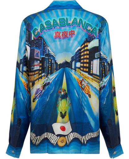 Casablanca Tokyo Nights Print Silk Shirt