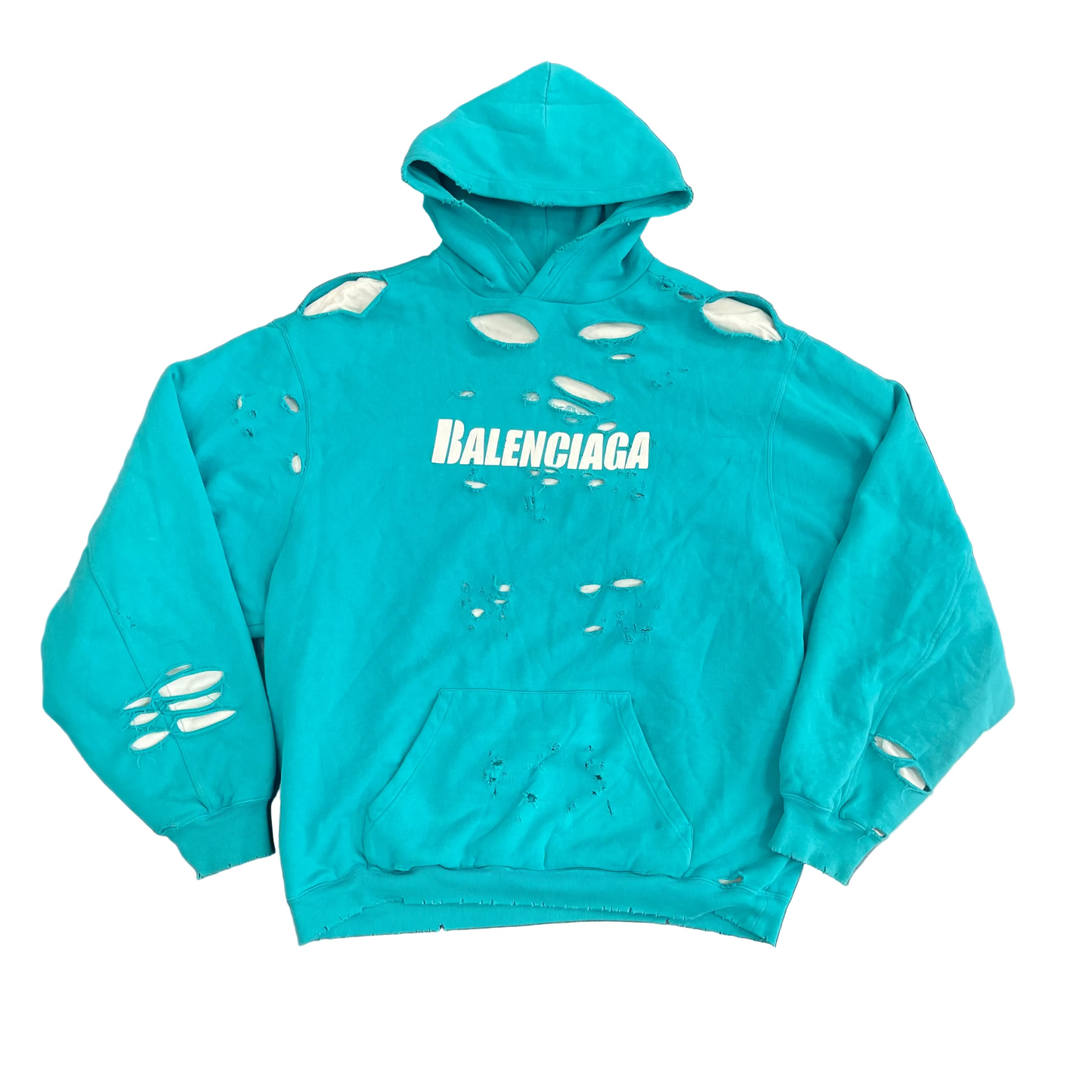 Balenciaga Destroyed Hoodie in the 'Turquoise/White'