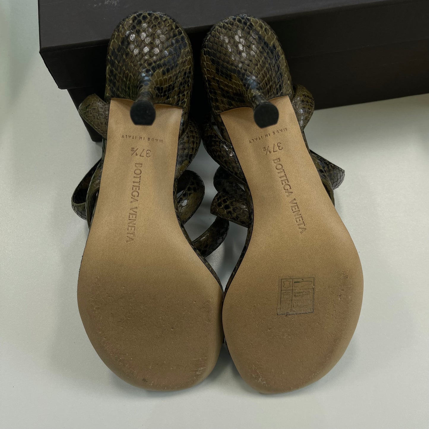 Bottega Veneta Women's Snake-Print High-Heel Sandals (USED)