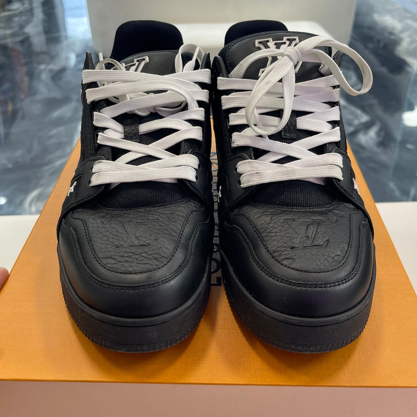 Louis Vuitton Trainer Sneaker Black Embossed Monogram (USED)