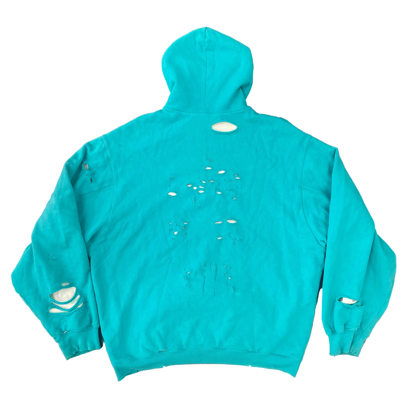 Balenciaga Destroyed Hoodie in the 'Turquoise/White'