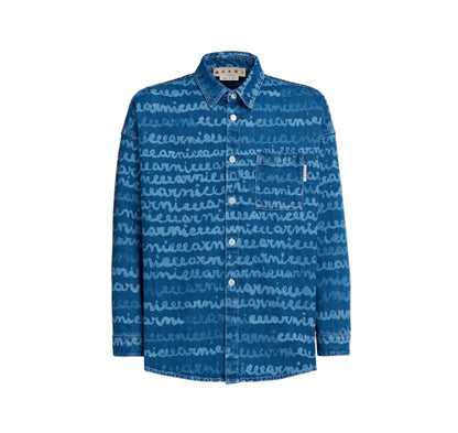 Denim Sports Shirt With Mare Marni Print