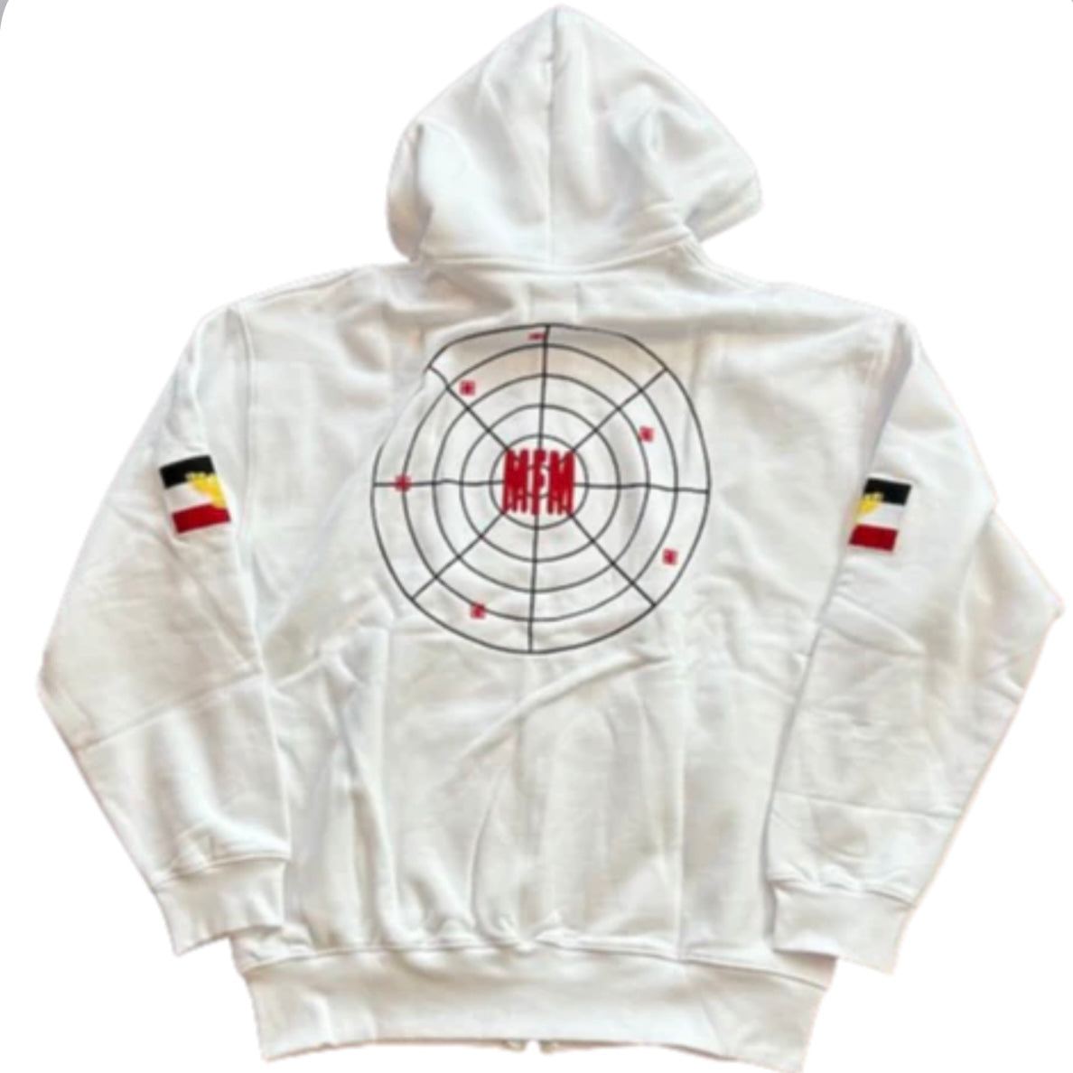 MURD333R.FM 'PEACEMAKER' WHITE ZIP UP HOODIE