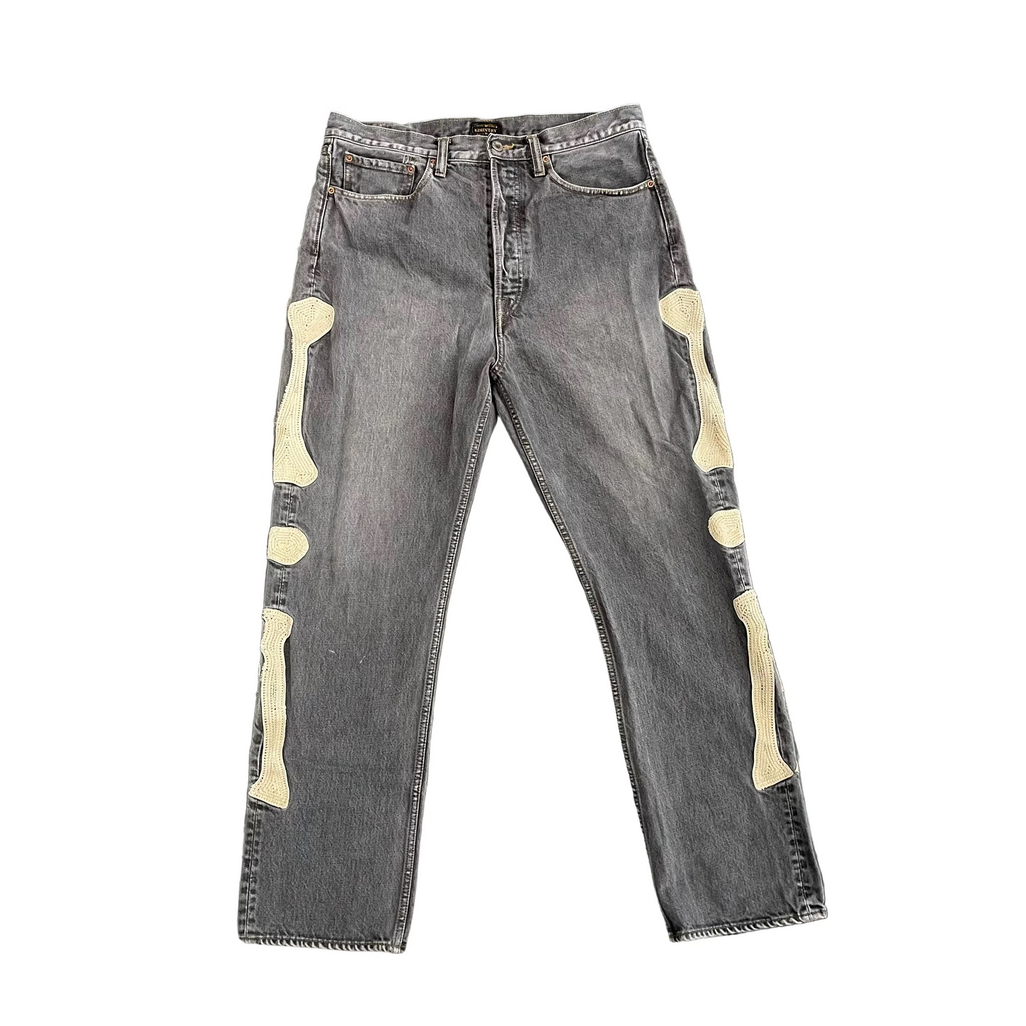 Kapital Men's Gray Slim-Fit Crochet-Trimmed Jeans