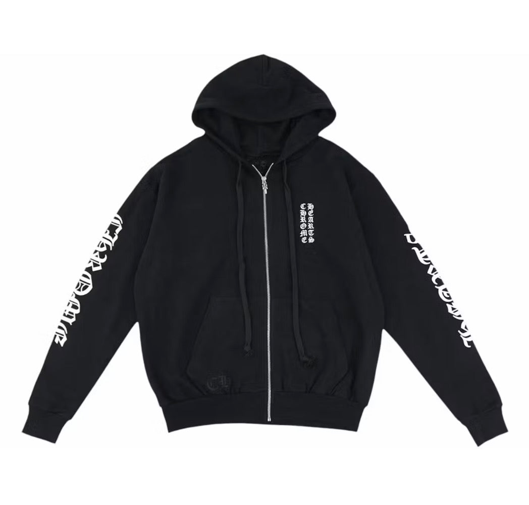 Chrome Hearts Vertical Logo Zip Up Hoodie
Black/White