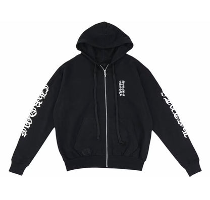 Chrome Hearts Vertical Logo Zip Up Hoodie
Black/White