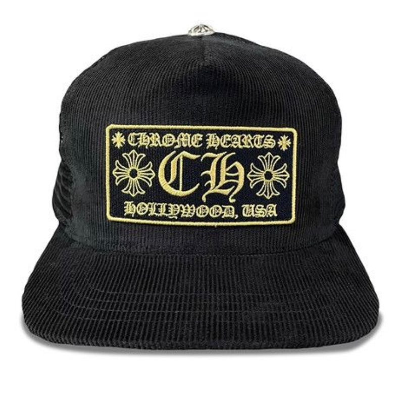 Chrome Hearts Hollywood Corduroy Trucker Hat 'Black/Gold'