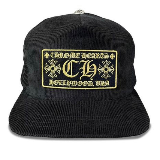 Chrome Hearts Hollywood Corduroy Trucker Hat 'Black/Gold'