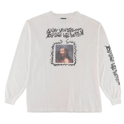 Saint Michael Divine Intervention White Long-sleeve Tee