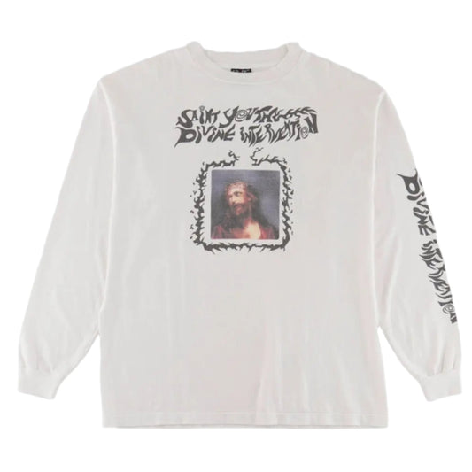 Saint Michael Divine Intervention White Long-sleeve Tee