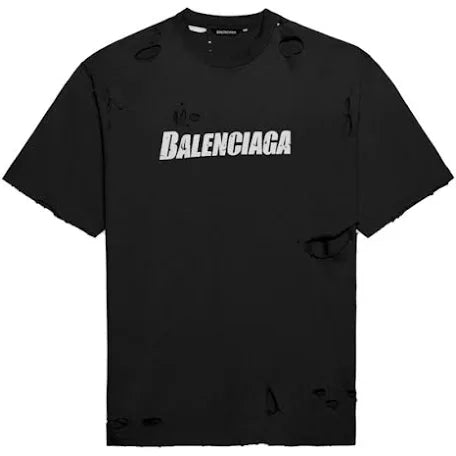 Balenciaga Caps Destroyed T-Shirt Black