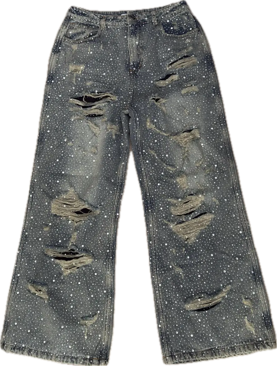 VALE Crystal Distressed Denim
