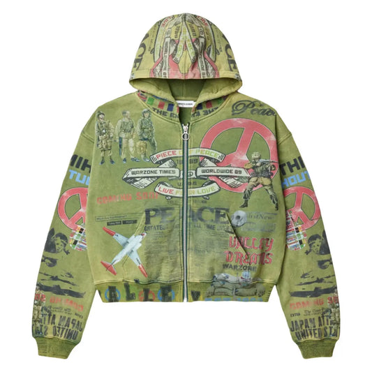 Vale Forever Olive Peace Zip Up Hoodie