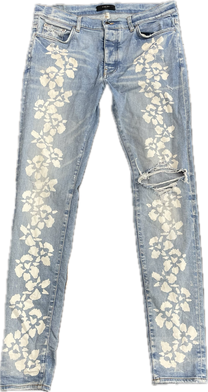 Amiri Hibiscus Stencil Jean 'Light Indigo'