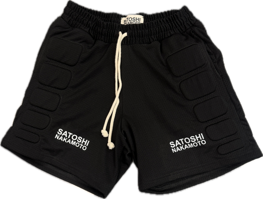 Satoshi Nakamoto Black Padded Mesh Shorts Black