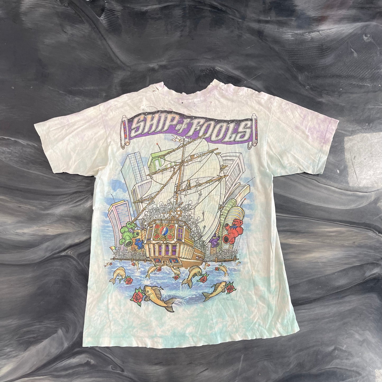 Vintage Grateful Dead Boat Distressed Tie Dye Tee