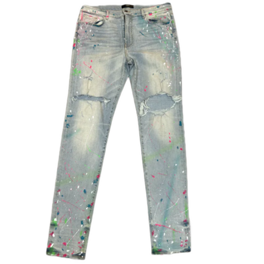 Amiri Paint Splatter Blue Jeans (STEAL)(1 Year Anniversary)