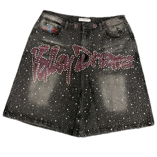 Vale Valley Dreams Crystal Denim Shorts Black